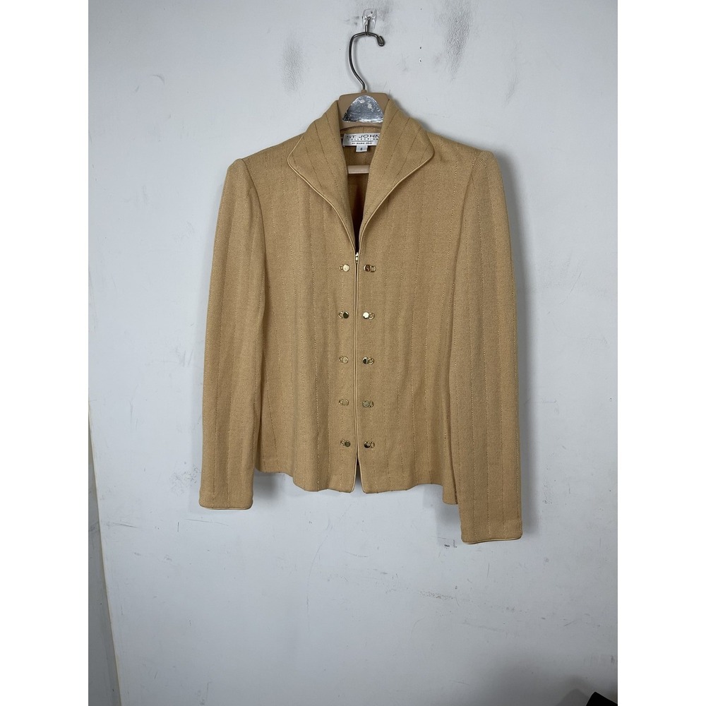 St John Collection by‎ Marie Gray Women's Knit Jacket Blazer Cardigan Size 6 Tan